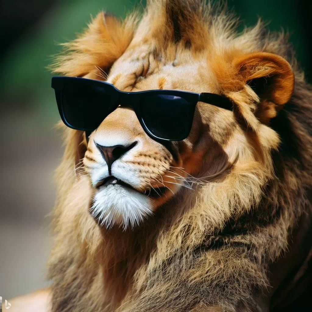 young lion wearing sunglasses